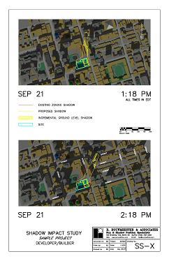 Shadow study diagram for downtown high-rise condo building